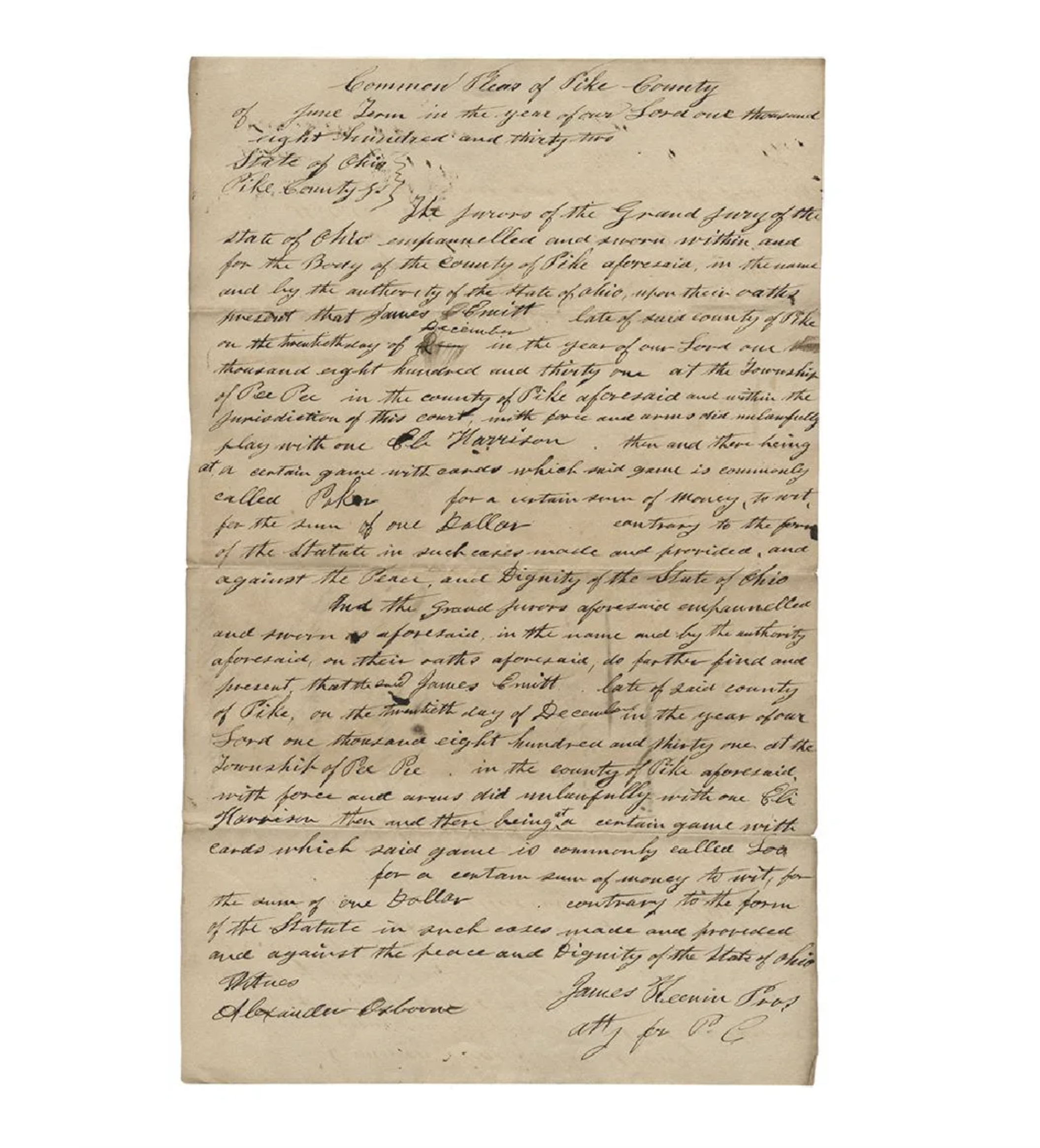 1832 Poker Playing Indictment and Associated Documents